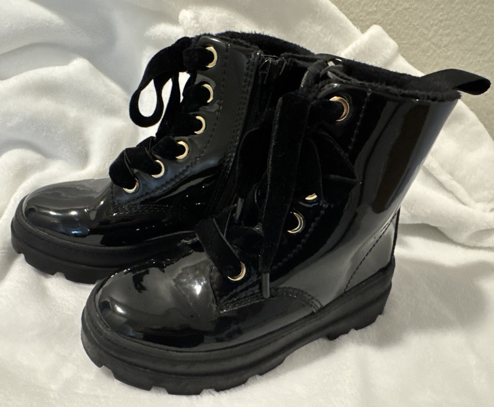 H&M Kids High Gloss Black Faux Leather Boots Toddler Size 9.5 Size Zipper